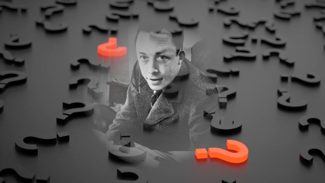 A collage of Albert Camus and the image by Arek Socha from Pixabay modified by me